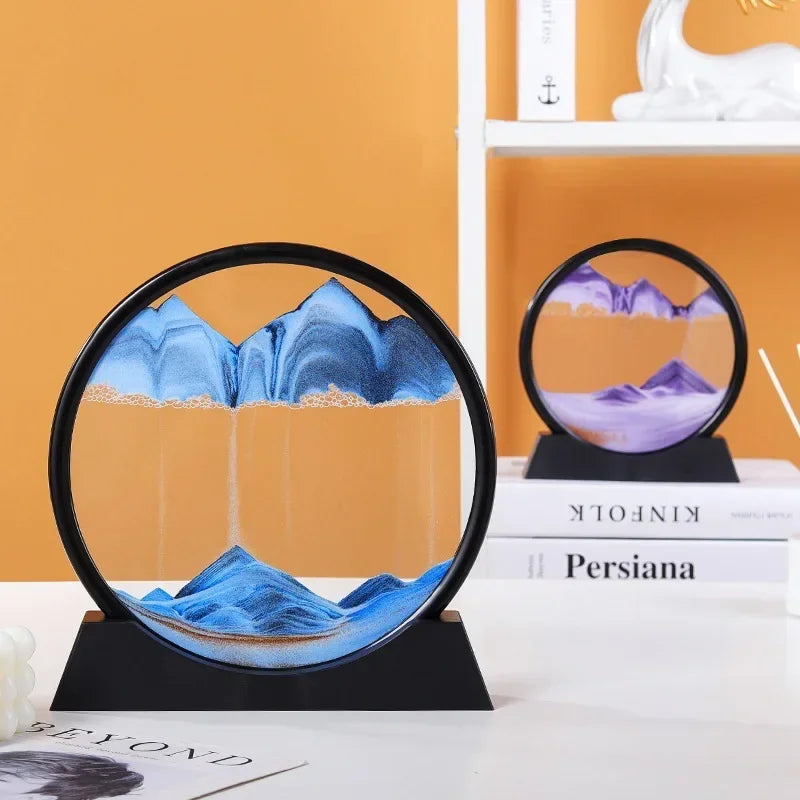 3D Moving Sand Art Picture Quicksand Craft Round Glass Deep Sea Sandscape Hourglass Flowing Sand Painting Luxury Home Decor Gift