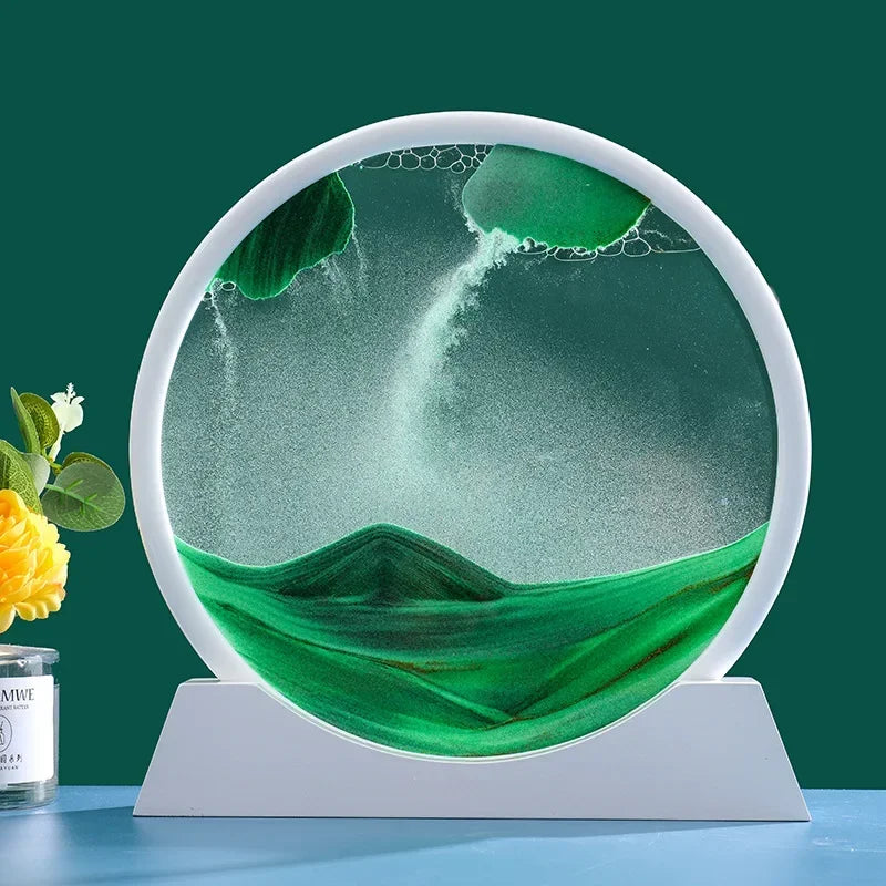 3D Moving Sand Art Picture Quicksand Craft Round Glass Deep Sea Sandscape Hourglass Flowing Sand Painting Luxury Home Decor Gift