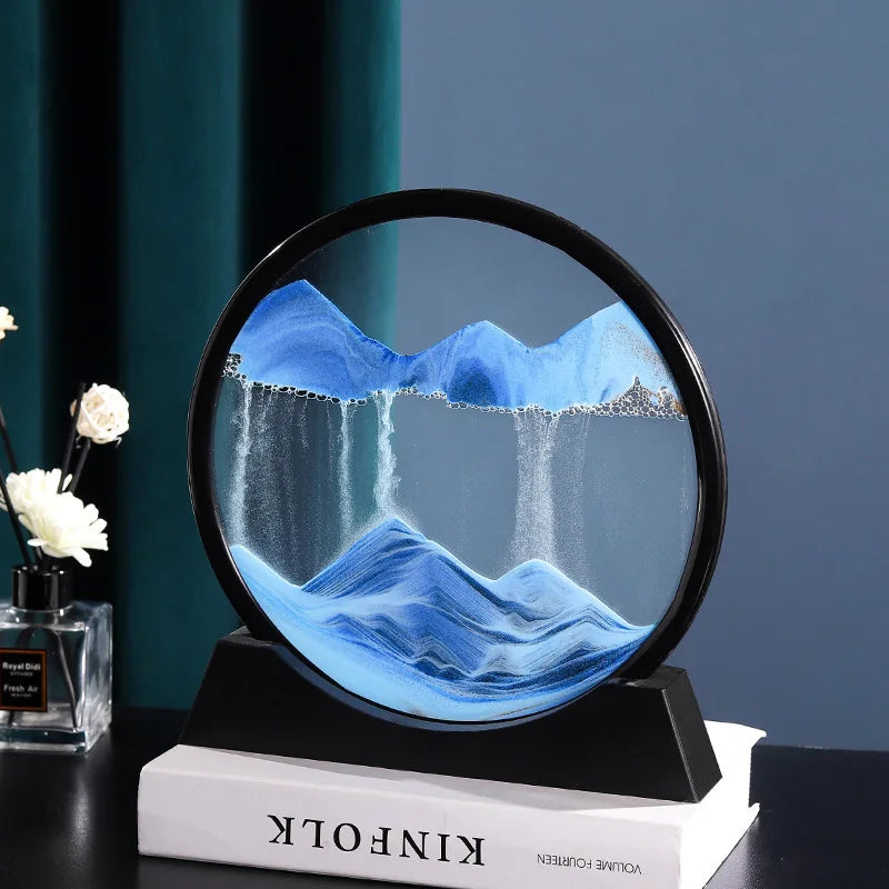 3D Moving Sand Art Picture Quicksand Craft Round Glass Deep Sea Sandscape Hourglass Flowing Sand Painting Luxury Home Decor Gift