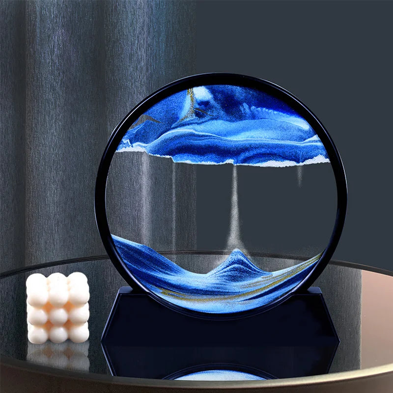 3D Moving Sand Art Picture Quicksand Craft Round Glass Deep Sea Sandscape Hourglass Flowing Sand Painting Luxury Home Decor Gift