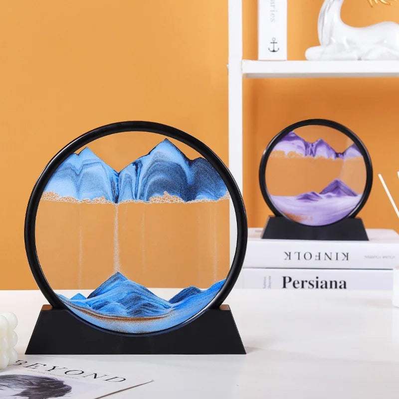 3D Moving Sand Art Picture Quicksand Craft Round Glass Deep Sea Sandscape Hourglass Flowing Sand Painting Luxury Home Decor Gift