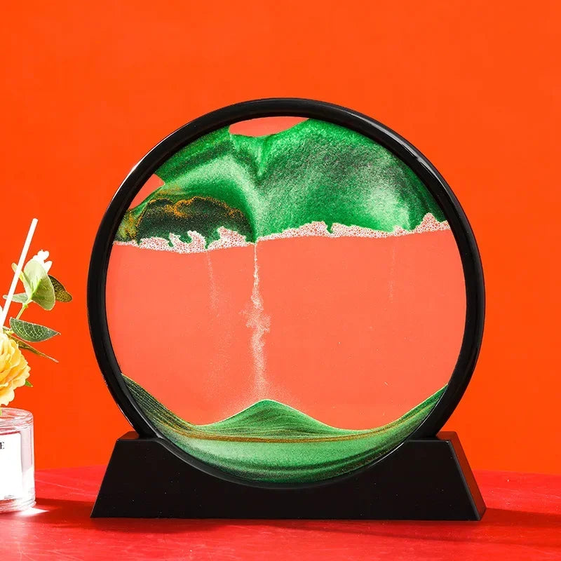 3D Moving Sand Art Picture Quicksand Craft Round Glass Deep Sea Sandscape Hourglass Flowing Sand Painting Luxury Home Decor Gift