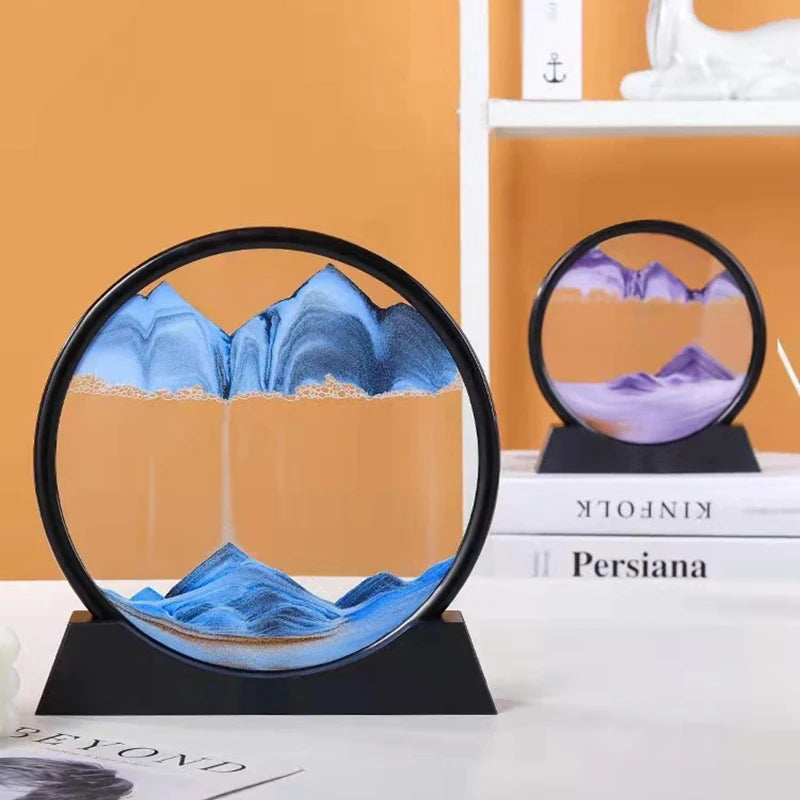 3D Moving Sand Art Picture Quicksand Craft Round Glass Deep Sea Sandscape Hourglass Flowing Sand Painting Luxury Home Decor Gift