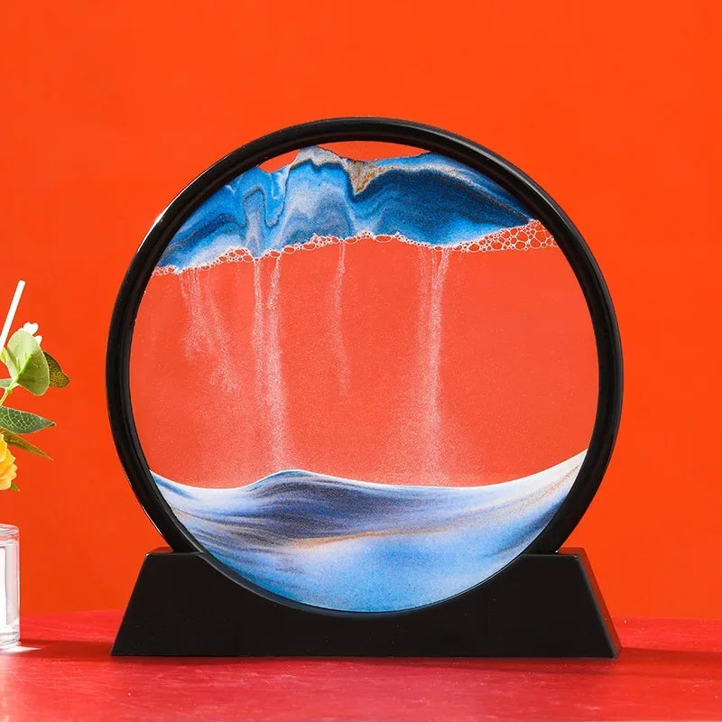 3D Moving Sand Art Picture Quicksand Craft Round Glass Deep Sea Sandscape Hourglass Flowing Sand Painting Luxury Home Decor Gift