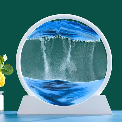 3D Moving Sand Art Picture Quicksand Craft Round Glass Deep Sea Sandscape Hourglass Flowing Sand Painting Luxury Home Decor Gift