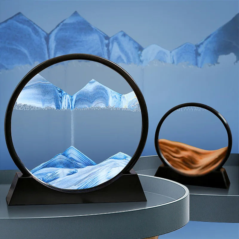 3D Moving Sand Art Picture Quicksand Craft Round Glass Deep Sea Sandscape Hourglass Flowing Sand Painting Luxury Home Decor Gift