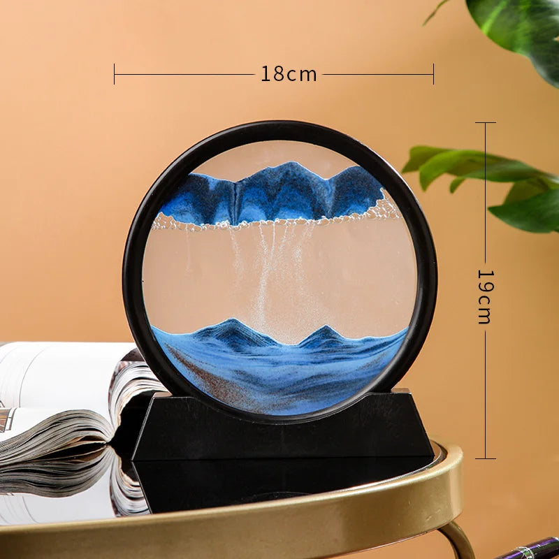 3D Moving Sand Art Picture Quicksand Craft Round Glass Deep Sea Sandscape Hourglass Flowing Sand Painting Luxury Home Decor Gift
