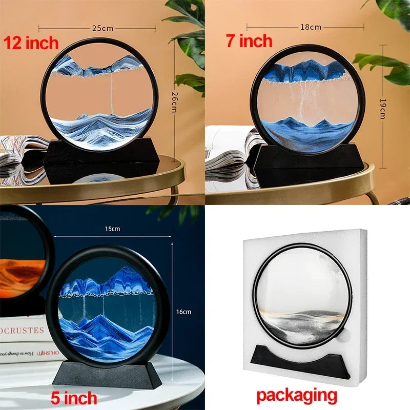 3D Moving Sand Art Picture Quicksand Craft Round Glass Deep Sea Sandscape Hourglass Flowing Sand Painting Luxury Home Decor Gift